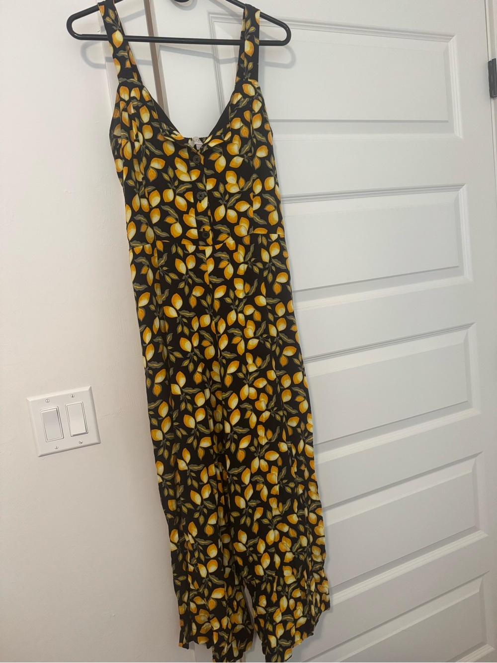 LOFT Black Jumpsuit with Yellow Lemon Print